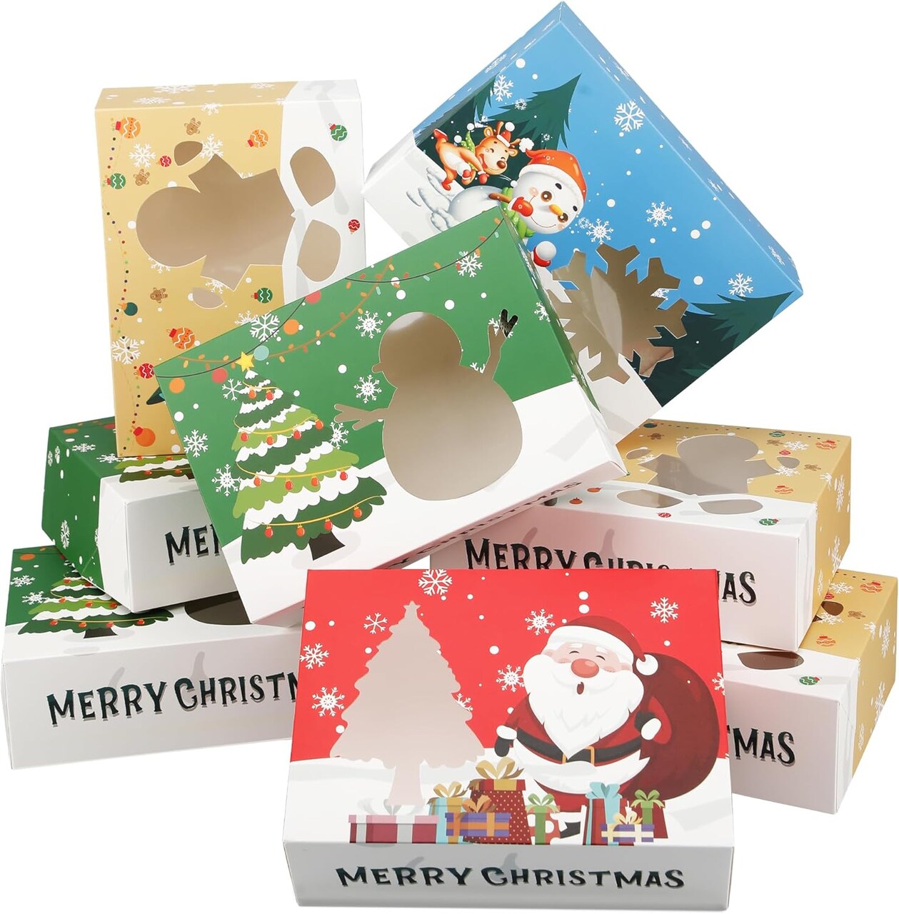 24PCS Christmas Cookie Boxes for Gift Giving, White Christmas Bakery Boxes with Window, Christmas Treat Boxes for Mini Cake Pastry Dessert Cupcakes Candy Donut